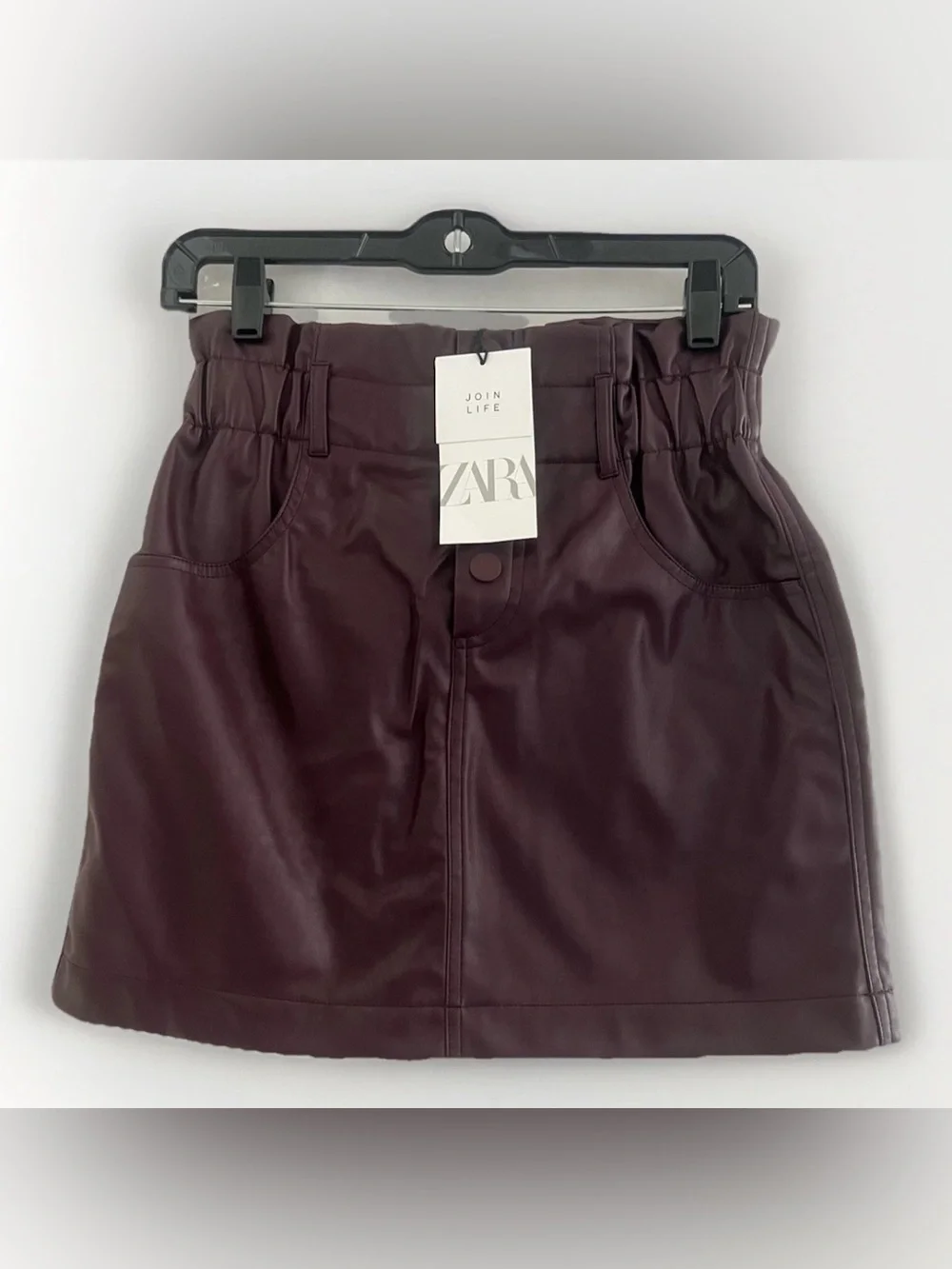 NWT Zara Faux Leather Mini Skirt in Deep Burgundy Small